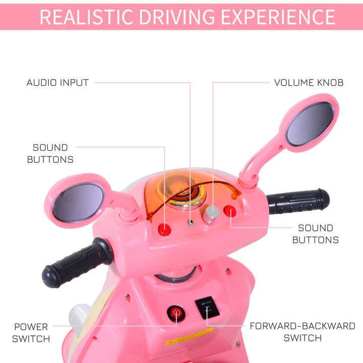 MCL Kids Electric Ride On Toy Car 6V Electric Motorbike with Chargeable Battery Headlight and Music for 3-5 Years - Pink