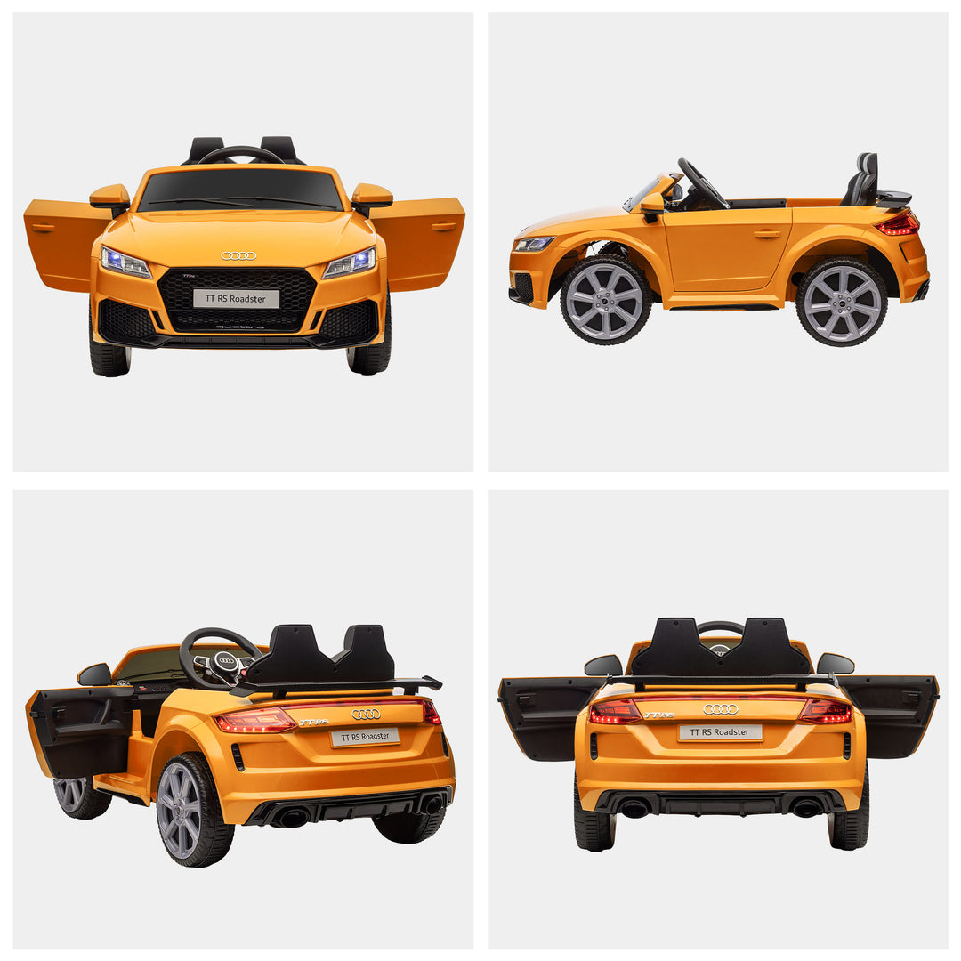 HOMCOM Kids Licensed Audi TT RS Ride-On Car 12V Battery w/ Remote Suspension Headlights and MP3 Player 3km/h Yellow | Aosom UK