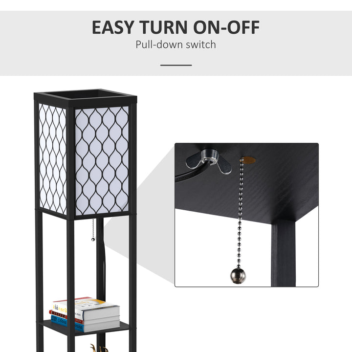 MCL Shelf Floor Lamp Standing Lamp W/4-tier Wooden Open Shelves,26L x 26W x 160Hcm-Black/White