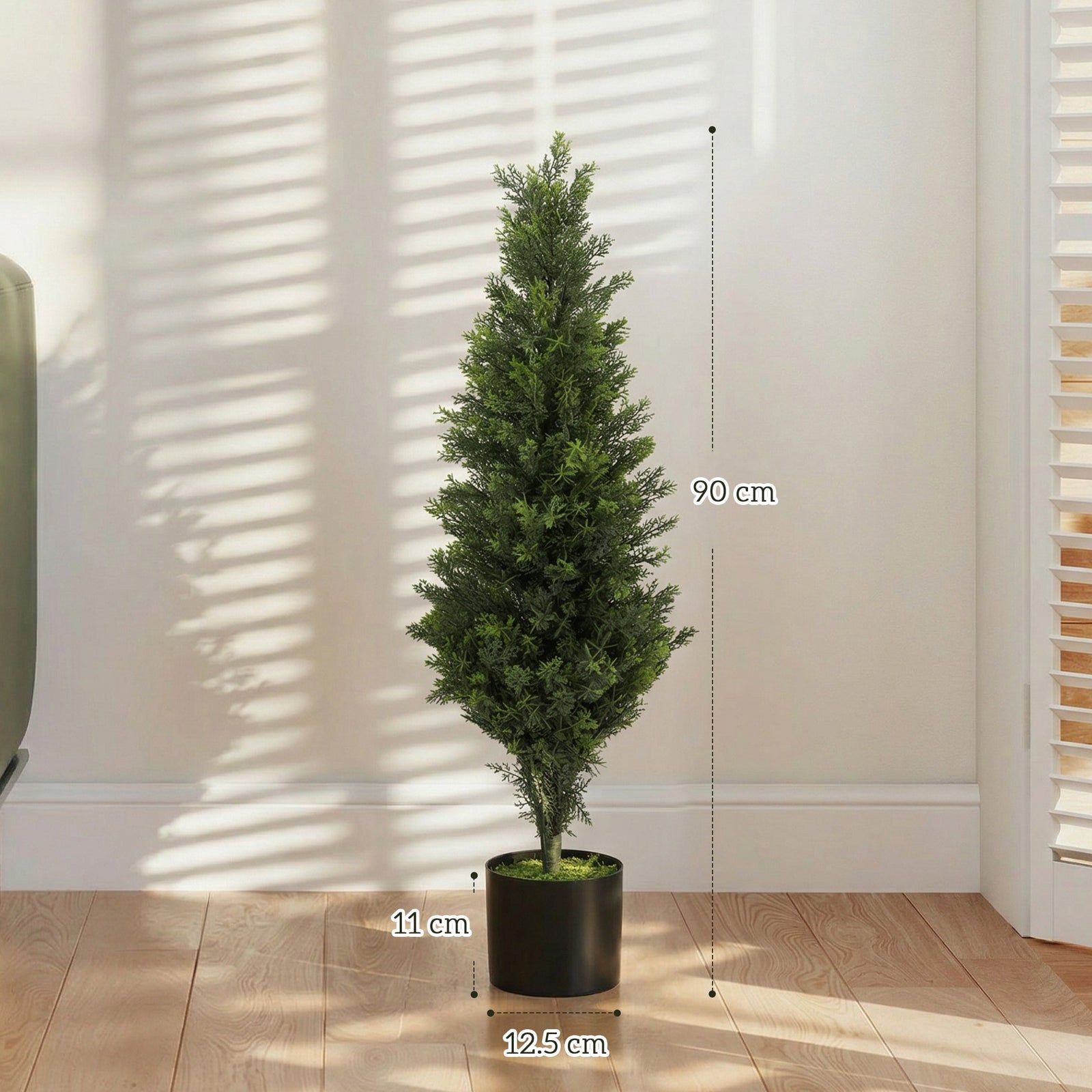 Set of 2 Decorative Artificial Plants Cypress in Weighted Pot, Fake Pl