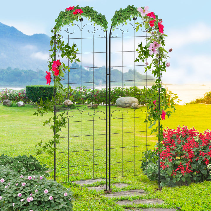 Outsunny Metal Trellis Set of 2, Garden Trellis for Climbing Plants Support Frames, Floral Design | Aosom UK