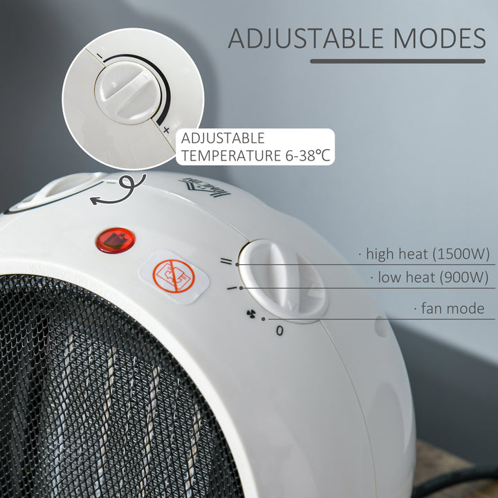 MCL 1500W Small Space Heater, Ceramic Electric Plug in Fan Heater with 3 Heat Setting, Adjustable Temperature, Tip-Over, Overheating Protection, Low Energy, White