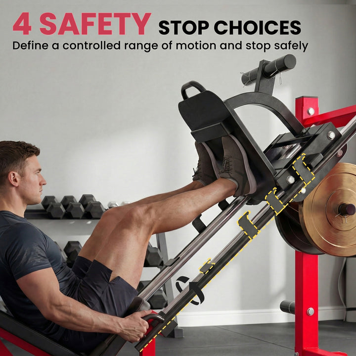 Leg Press Machine with Wheels and Calf Block, Adjustable Squat Machine