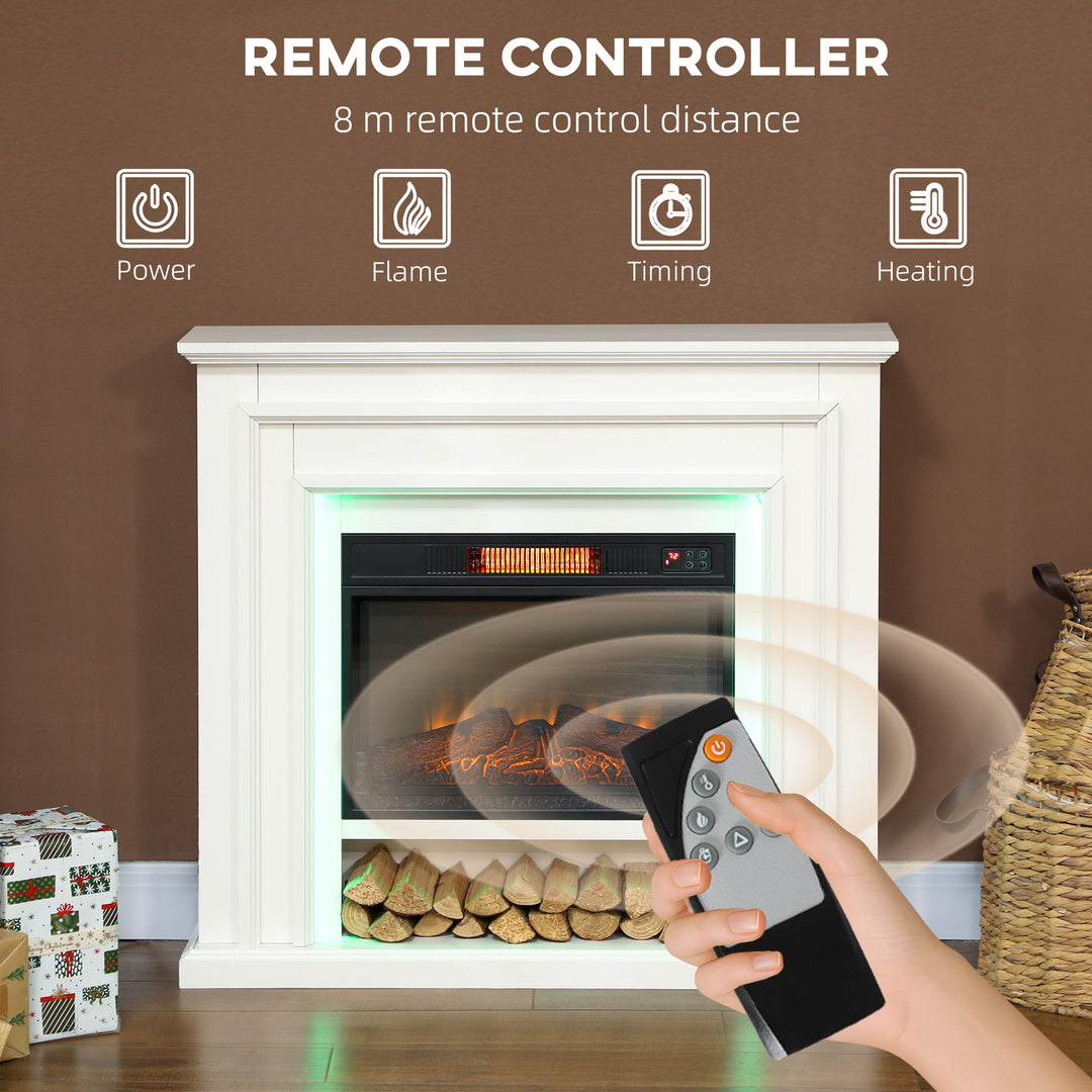 MCL Electric Fireplace with Surround, LED Lights, 38" 1800W Inset Electric Fire and Mantel Reach up to 30 m² with Realistic Flame Effect & 3 Brightness, Remote & Timer for Living Room, White