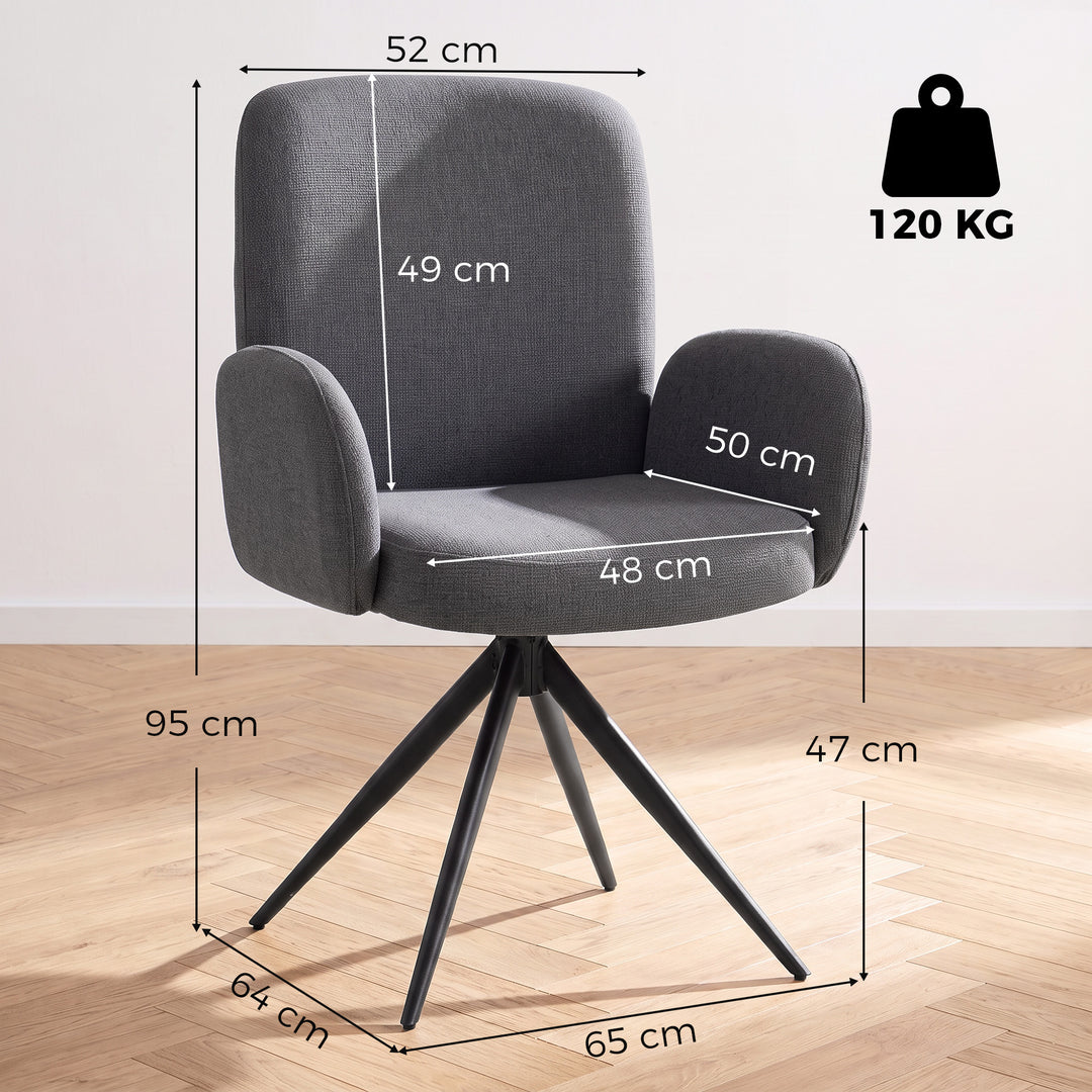 Swivel Accent Chair, Upholstered Linen-Look Armchair with Curved - view 3