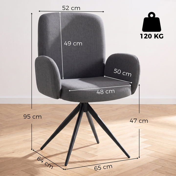 Swivel Accent Chair, Upholstered Linen-Look Armchair with Curved - view 3