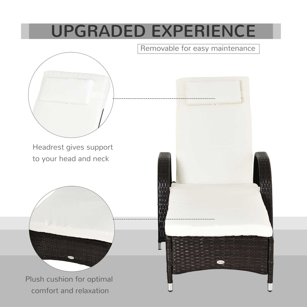 MCL 2PC Rattan Sun Lounger Recliner Bed Reclining Chair Patio Garden Outdoor Wicker Weave Adjustable Headrest with Fire Retardant Cushion – Brown