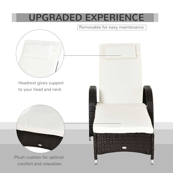 MCL 2PC Rattan Sun Lounger Recliner Bed Reclining Chair Patio Garden Outdoor Wicker Weave Adjustable Headrest with Fire Retardant Cushion – Brown