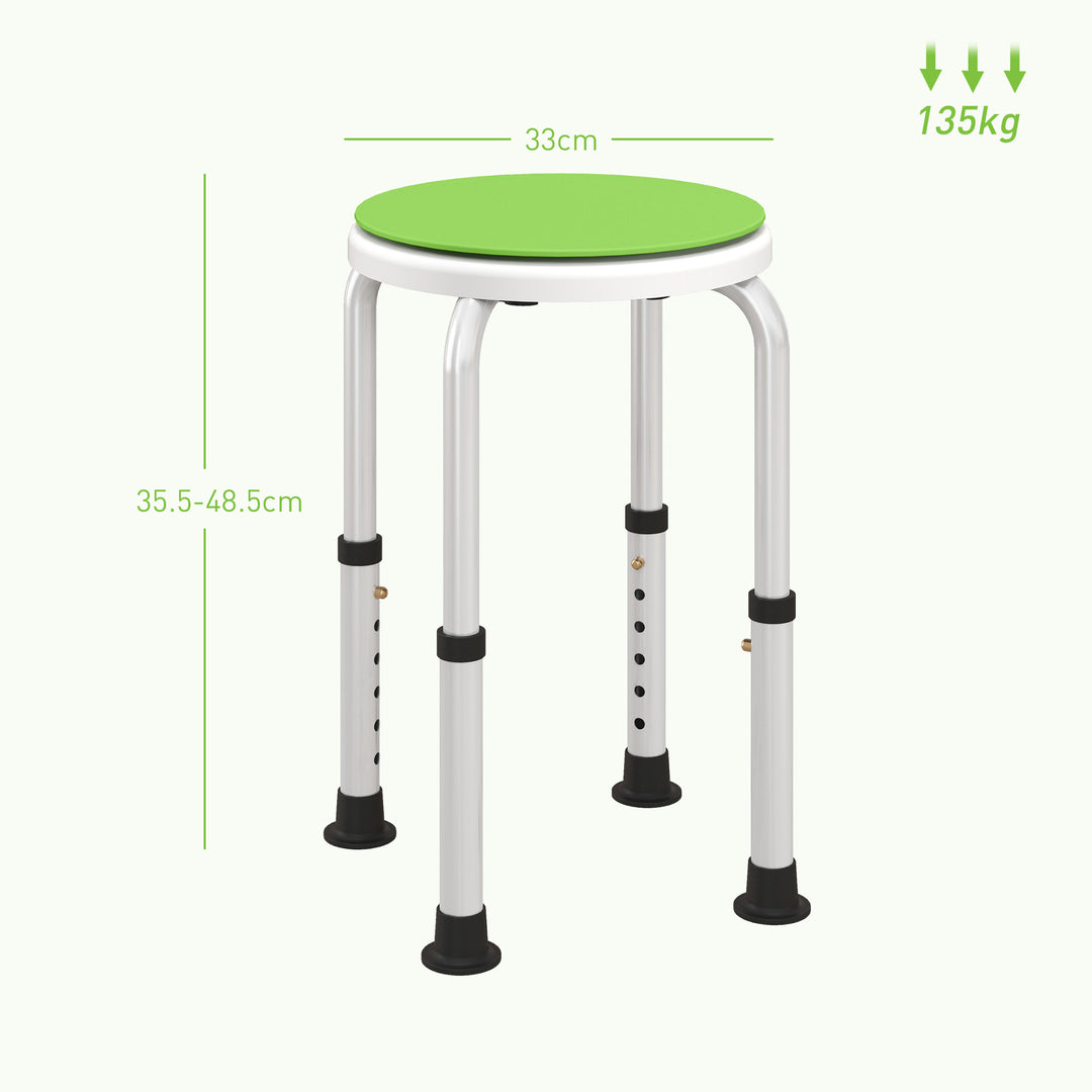 HOMCOM 360° Swivel Shower Chair, Height Adjustable Aluminium Shower Stool with Non-Slip Feet for Disabled, Elderly, Green | Aosom UK