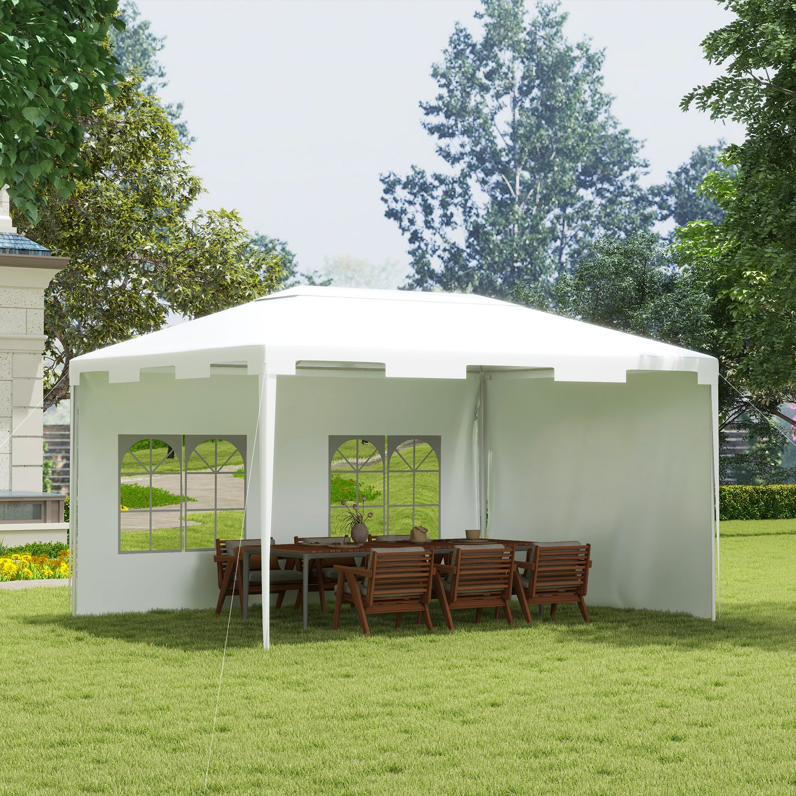 3 x 4 m Garden Gazebo Shelter Marquee Party Tent with 2 Sidewalls for Patio Yard Outdoor - White