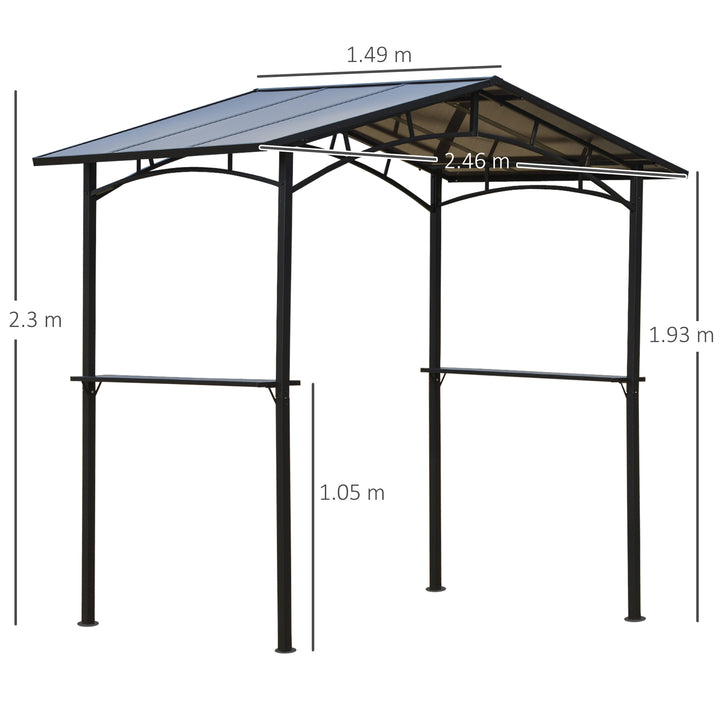 MCL 8ft x 5ft Outdoor BBQ Protective Gazebo Tent Aluminium Steel Frame w/ 2 Shelves Hardtop Roof Canopy Ground Stakes Safe Cooking