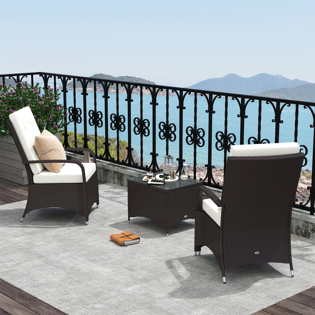 MCL 3 Pieces Rattan Bistro Set with Furniture Cover, Wicker Garden Furniture Set, Glass Top Coffee Table and Chairs with Cushions for Outdoor, Patio, Balcony, Cream White