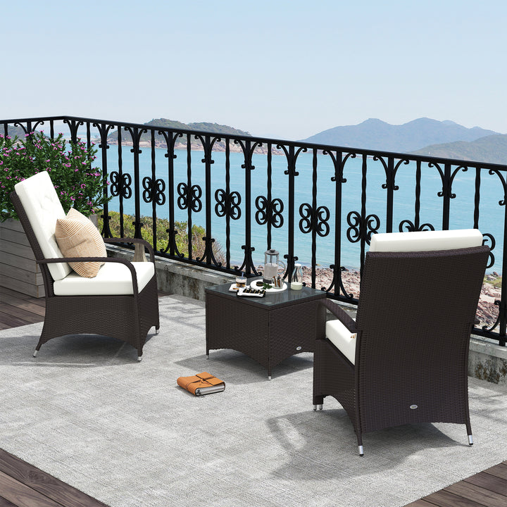 MCL 3 Pieces Rattan Bistro Set with Furniture Cover, Wicker Garden Furniture Set, Glass Top Coffee Table and Chairs with Cushions for Outdoor, Patio, Balcony, Cream White