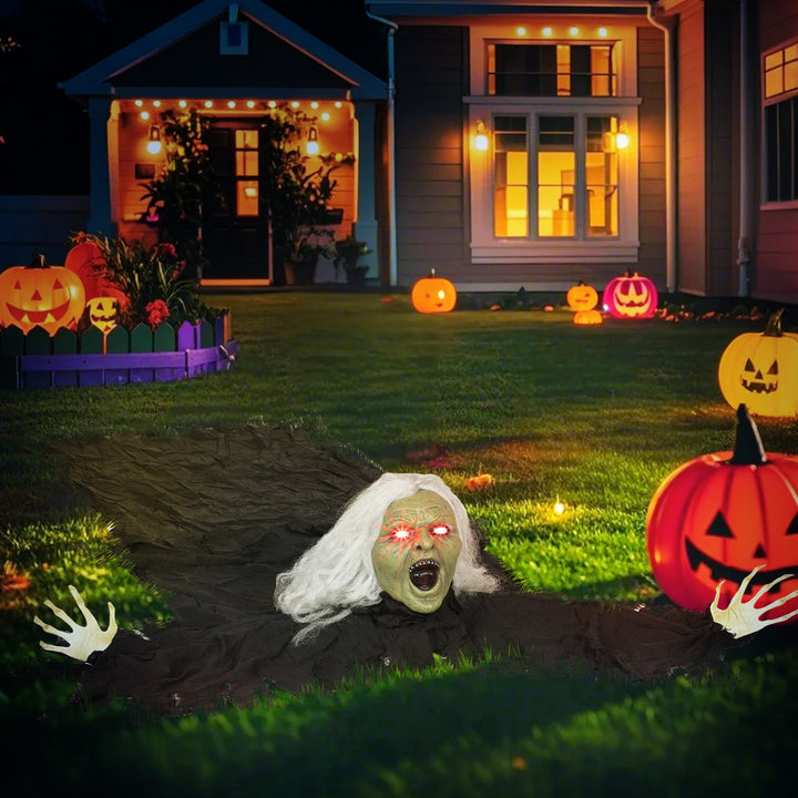 Outsunny 183 cm Life Size Halloween Animated Crawling Zombie with Glowing LED Eyes, Scary Halloween Decorations, Battery Operated, Indoor Outdoor Party Props