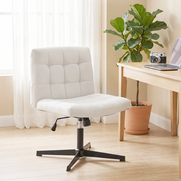 Armless Office Chair, Cross Legged Linen Computer Desk Vanity Chair - view 2