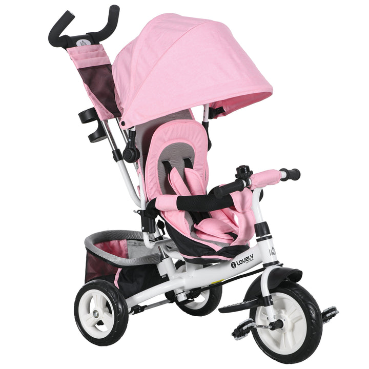 6 in 1 Kids Trike with Parent Handle, Canopy, 5-point Safety Belt, Storage, Footrest, Brake, for 1-5 Years, Pink