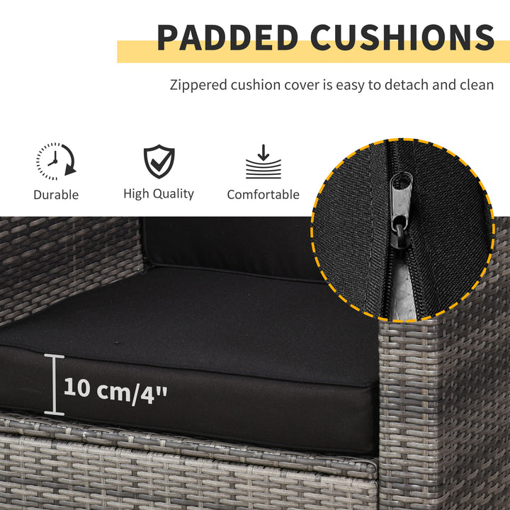 MCL 3 Pieces Rattan Bistro Set, Wicker Garden Furniture Set with Glass Top Coffee Table and Chairs, Thickened Washable Cushions for Outdoor, Patio, Balcony, Grey