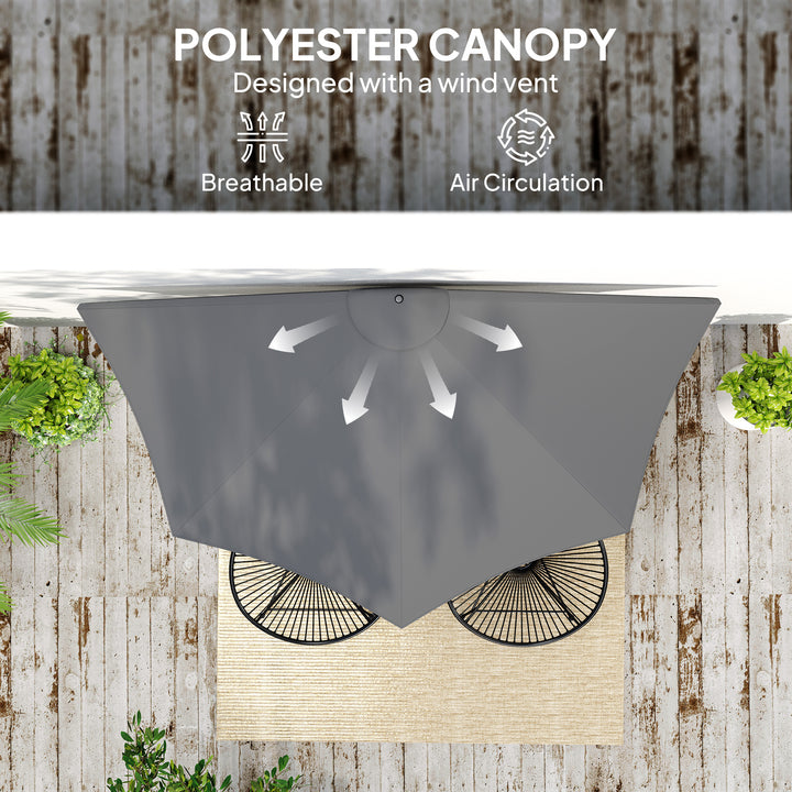 3(m) Half Parasol, Semi Round Umbrella with Metal Frame, Crank Handle for Balcony, Garden, Dark Grey