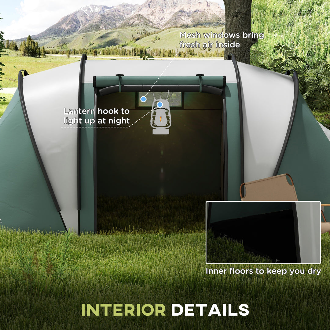 Two-Man Tent, with Bedrooms, Living Room and Canopy - Dark Green