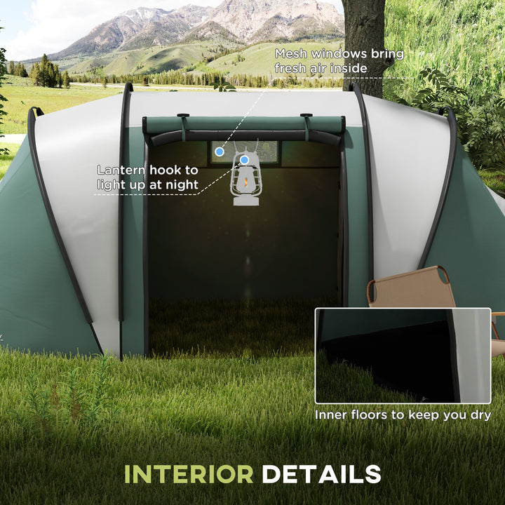 Two-Man Tent, with Bedrooms, Living Room and Canopy - Dark Green
