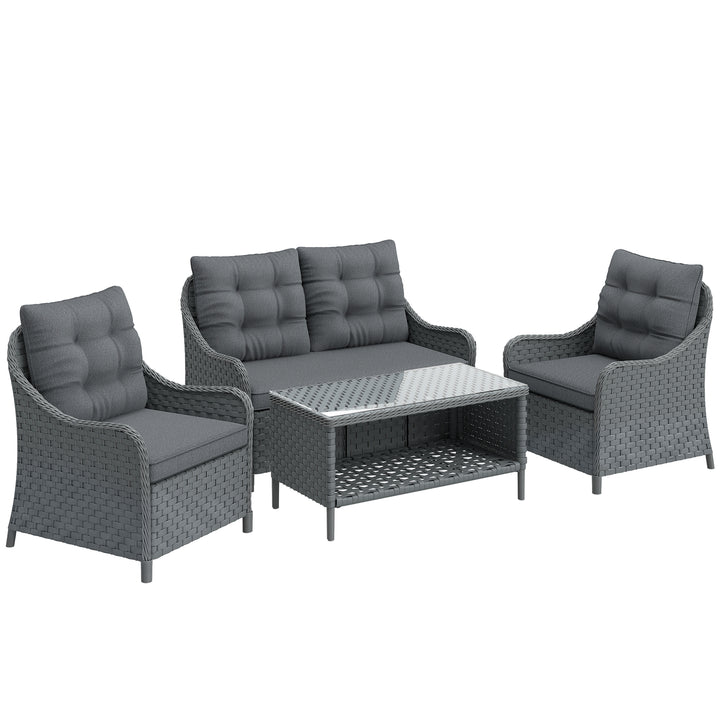 4-Piece Wicker Patio Furniture Set with 2 Armchairs, Loveseat, Glass C