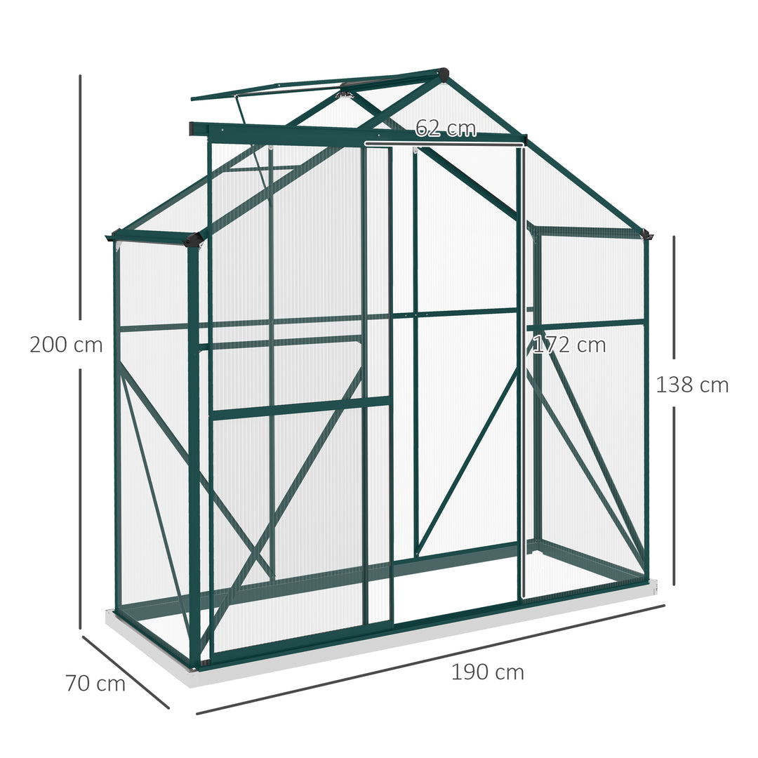 6 x 2.5ft Polycarbonate Greenhouse Walk-In Green House with Rain Gutter, Sliding Door, Window, Foundation, Green