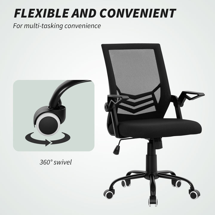 Mesh Office Chair, Computer Desk Chair with Flip-up Armrests, Lumbar Back Support and Swivel Wheels, Black