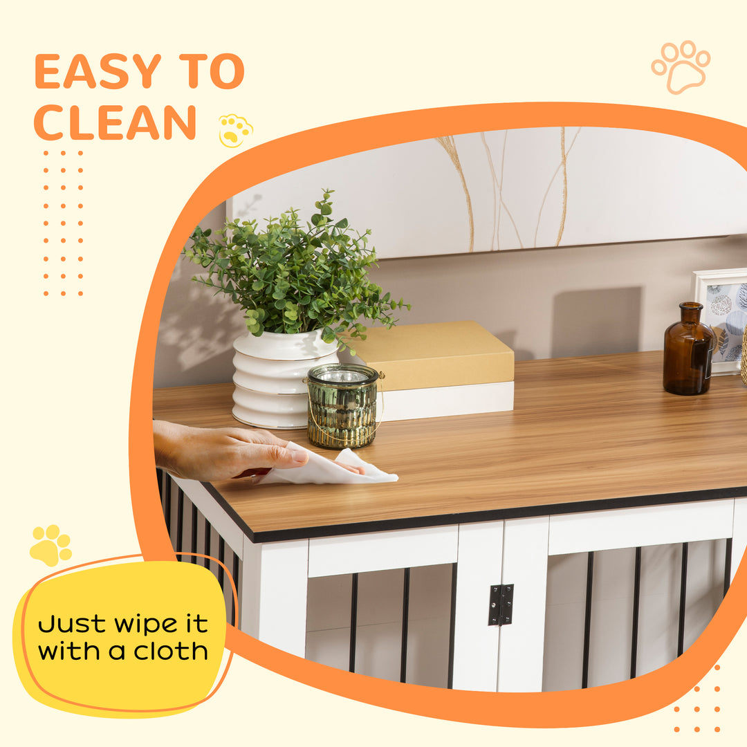 MCL Dog Crate Furniture, Dog Cage End Table, with Wheels, for Large Dogs, 106 x 60 x 82 cm  - White