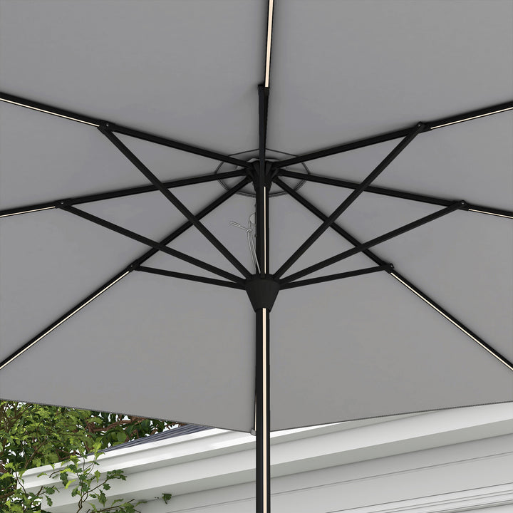 2.65m Garden Parasol, with LED Lights - Light Grey