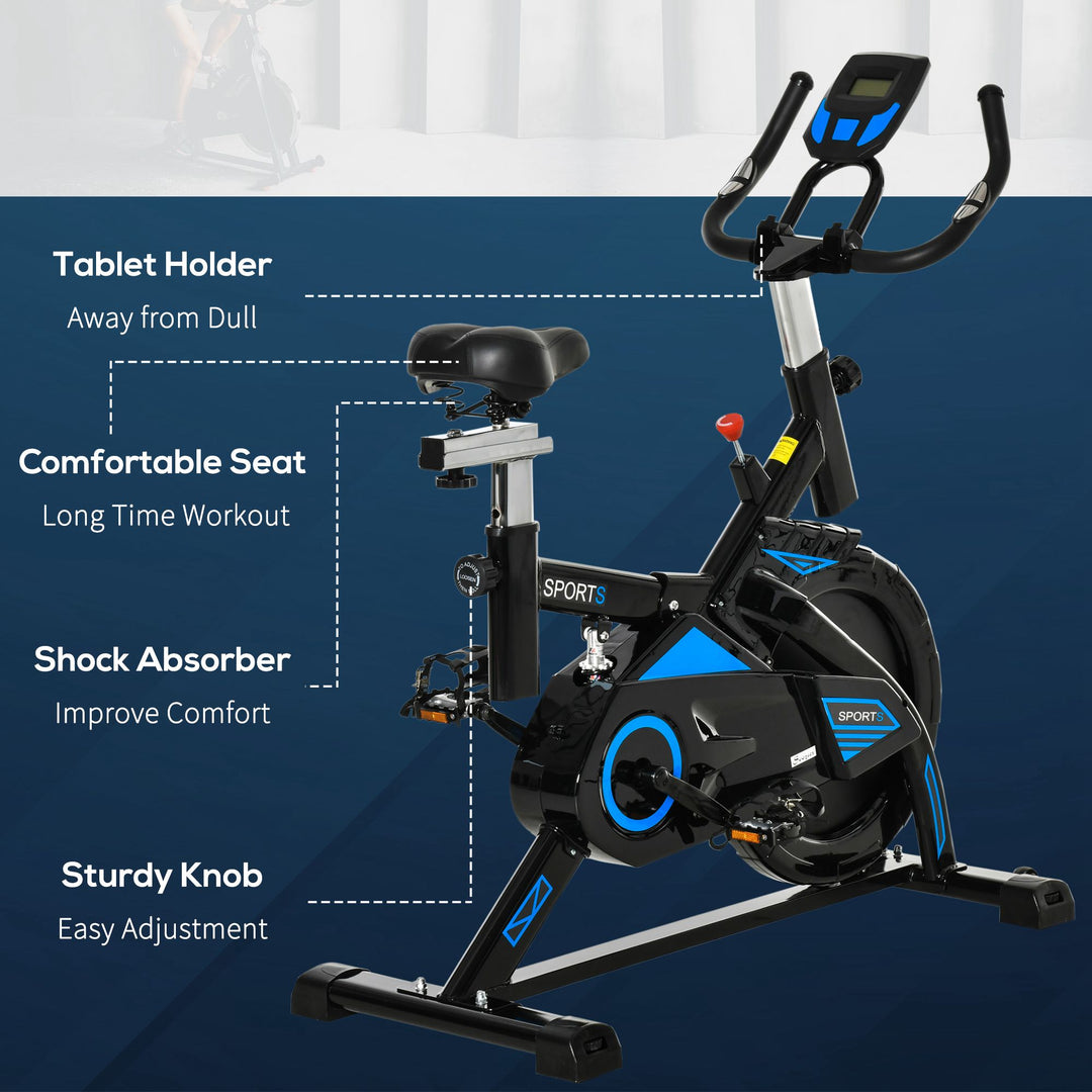 HOMCOM Stationary Exercise Bike w/ iPad Holder, LCD Monitor, Comfortable Seat, Indoor Cycling Training Bike, 13KG Flywheel,  Home Office, Black