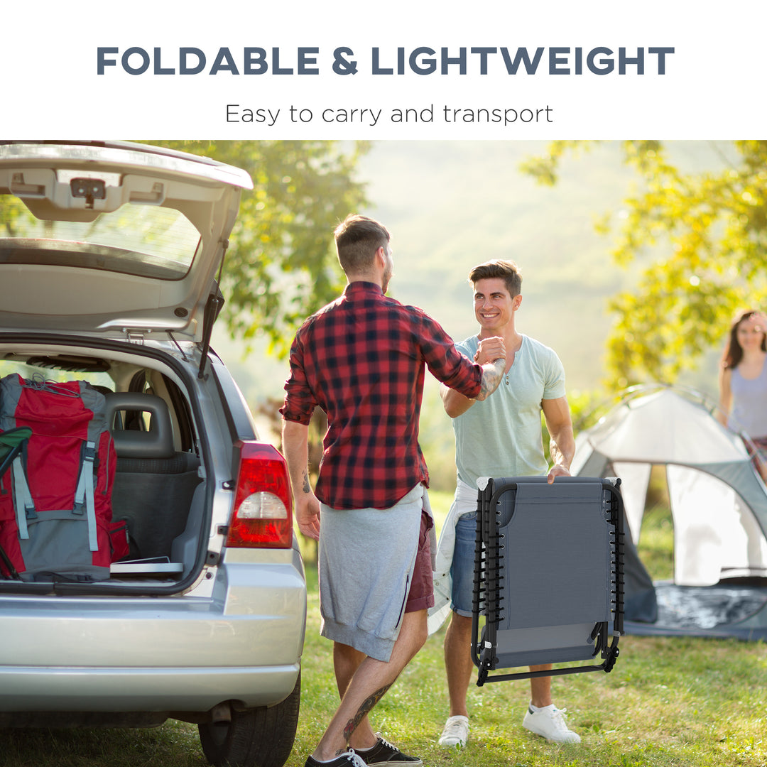 MCL Foldable Sun Lounger, Outdoor 4 Level Adjustable Backrest Reclining Chaise Chair, Steel Frame Recliner Chair for Camping, Hiking, Grey