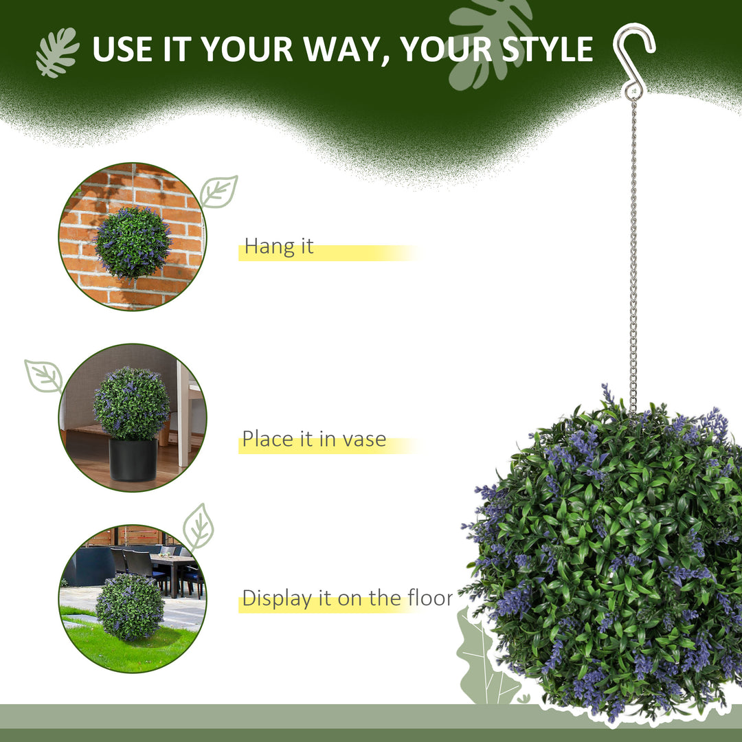 Set of 2 Artificial Plant Topiary Balls, UV-protected Fake Decorative Plants, Faux Plants for Home Indoor Outdoor Decor, 27cm, Purple