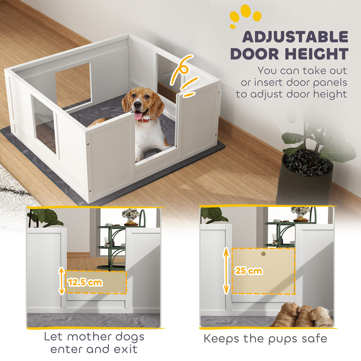 Whelping Box for Dogs with Whelping Pad, Adjustable Entrance, Non-slip Foot Pads, for Medium Dogs, 100 x 96cm