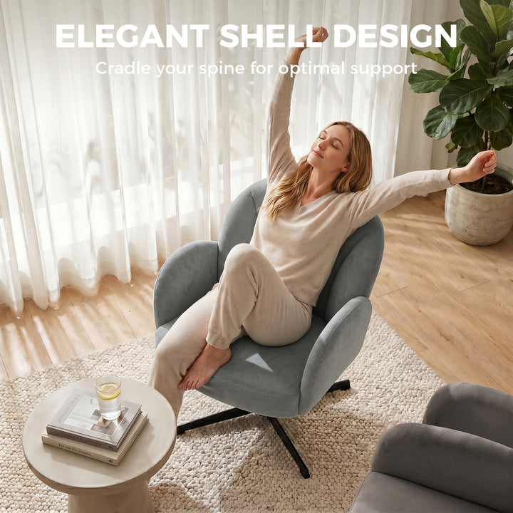 Swivel Accent Chair, Shell-Shaped Armchair with Spring Cushion, Metal 