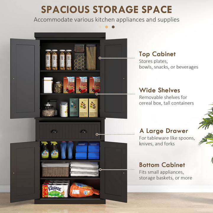 Freestanding Multi-Storage Kitchen Cabinet - Black