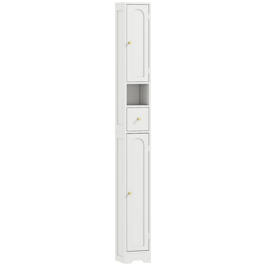 185 cm Tall Bathroom Cabinet with Arched Doors - White