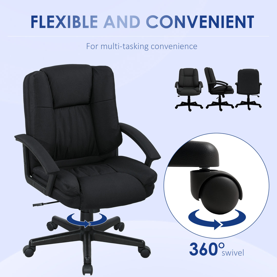 Linen-Look Padded Office Chair - Black
