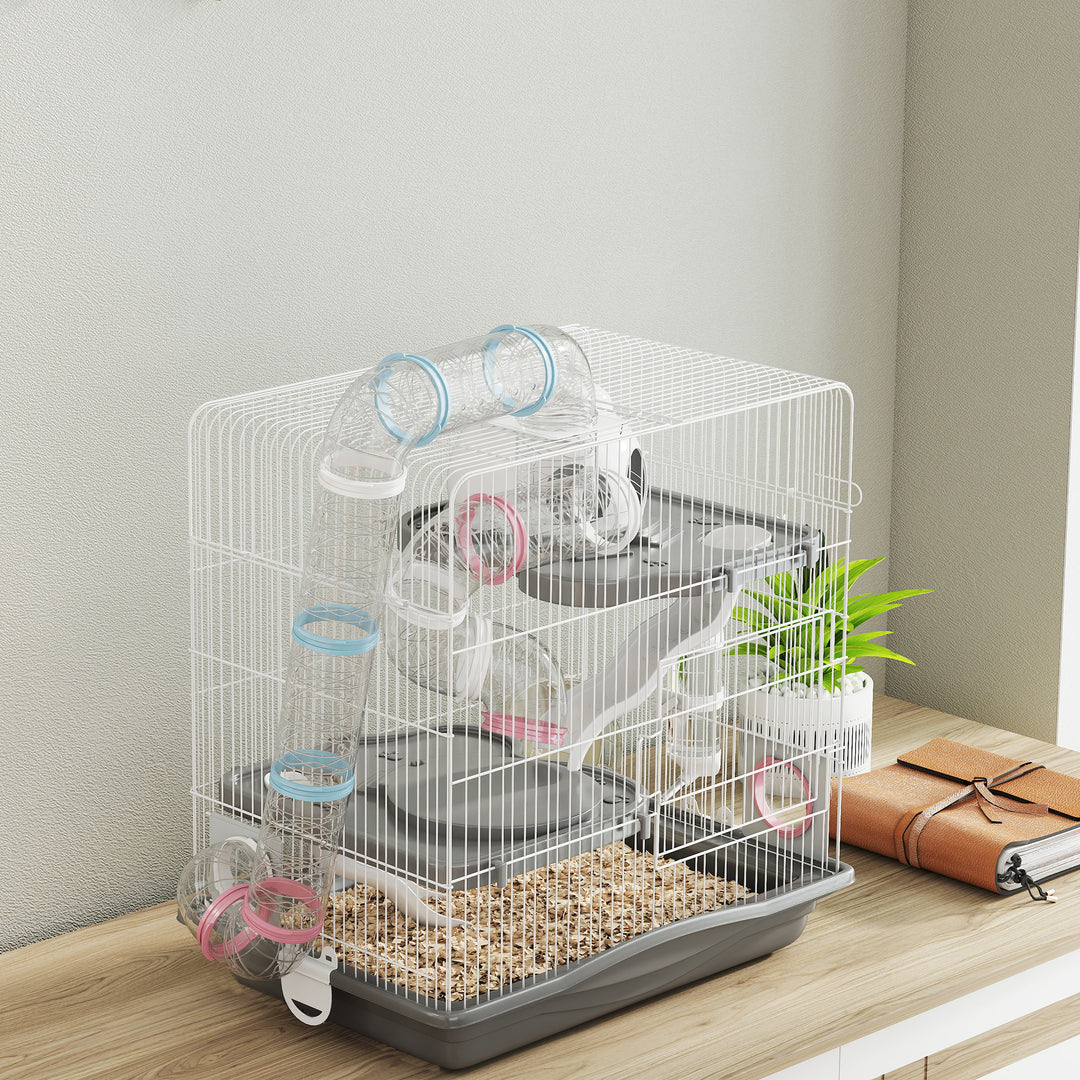 3-Tier Hamster Cage with Exercise Wheels, Water Bottle, Food Dish, for Dwarf Hamsters, 45 x 30 x 45 cm