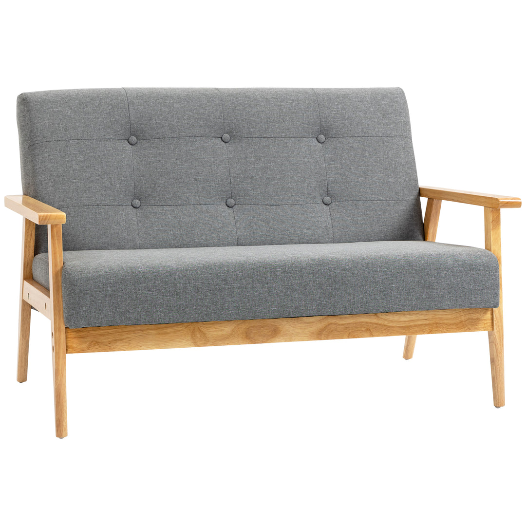 2 Seater Sofa Modern Linen Fabric Upholstery Tufted Couch with Rubberwood Legs for Living Room and Kitchen, Dark Grey
