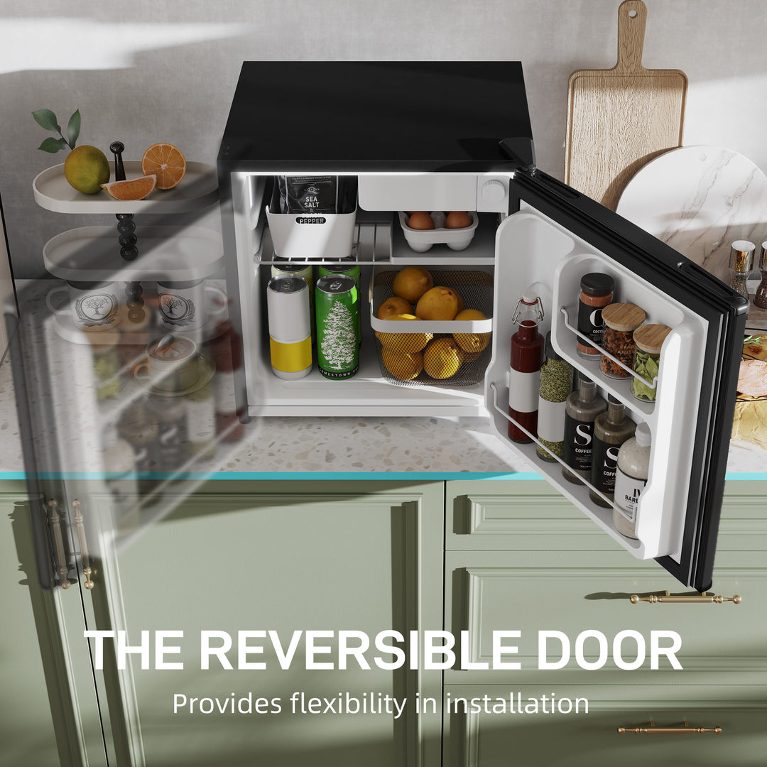 46 Litre Table Top Mini Fridge, Small Fridge with Ice Box, Reversible Door, Adjustable Temperature and Legs for Bedrooms, Home Office, Black