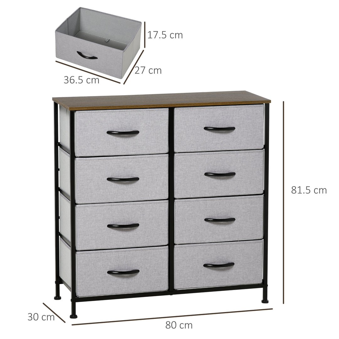 HOMCOM Dresser Fabric Drawers w/ 8 Linen-Feel Foldable Drawers & Metal Frame for Storage in Dining & Living Room, Bedroom, Grey | Aosom UK