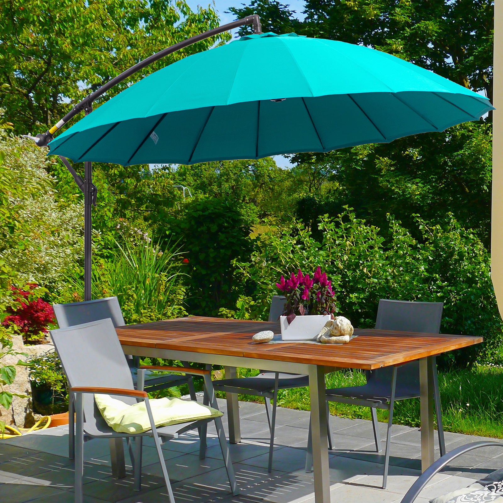 3(m) Cantilever Umbrella 18 Ribs & Vents Adjustable Angle for Patio Green