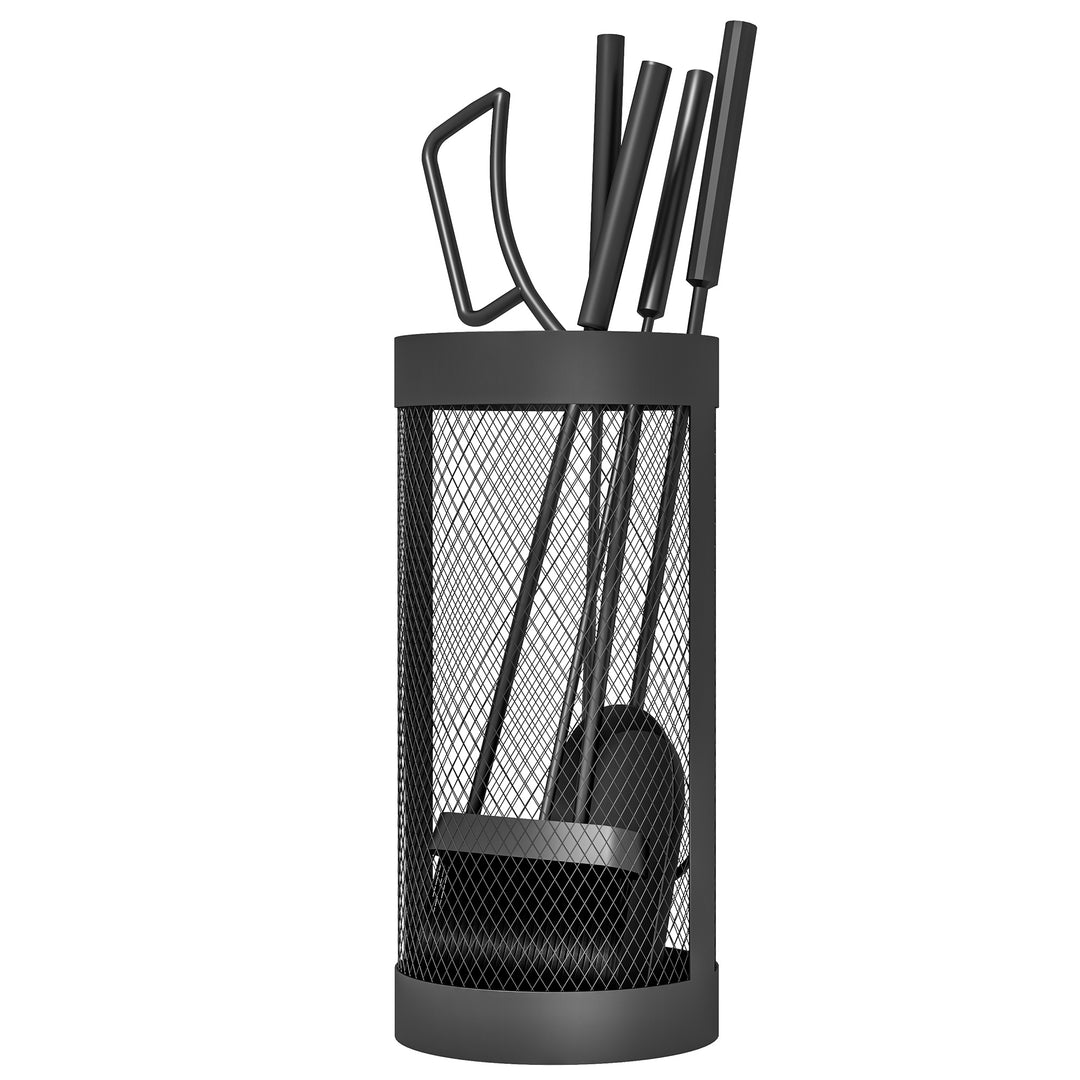 5-Piece Fireplace Tools Set with Mesh Basket, Indoor Outdoor Fireside 