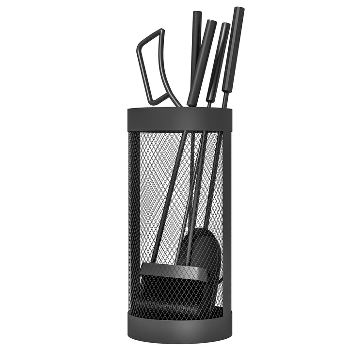 5-Piece Fireplace Tools Set with Mesh Basket, Indoor Outdoor Fireside 