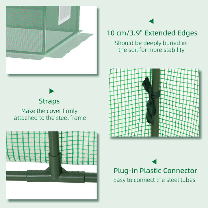 Portable Small Polytunnel, Mini Greenhouse with Mesh Windows for Indoor and Outdoor, 240x90x90cm, Green