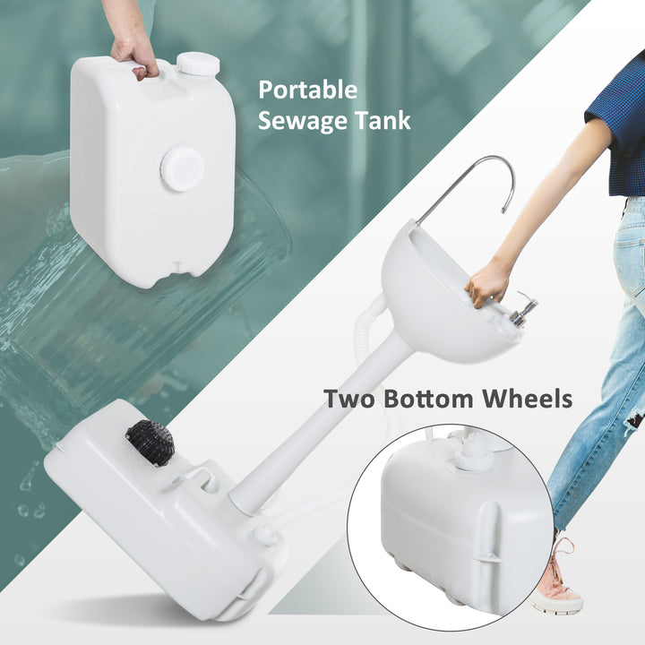 Portable Camping Sink with Running Water and Wastewater Tank, Hand Wash Basin with Rolling Wheels, Foot Pump, Soap Dispenser for Outdoor Events, Gatherings, Picnic