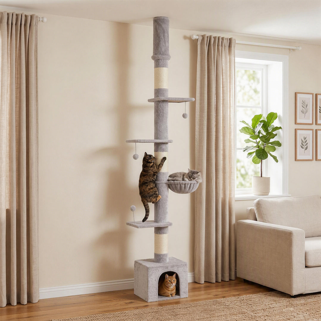 Floor to Ceiling Cat Tree, 230-250cm Multi-Level Cat Tower with - view 2