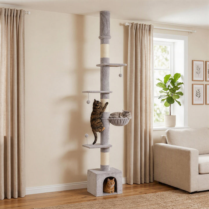 Floor to Ceiling Cat Tree, 230-250cm Multi-Level Cat Tower with - view 2