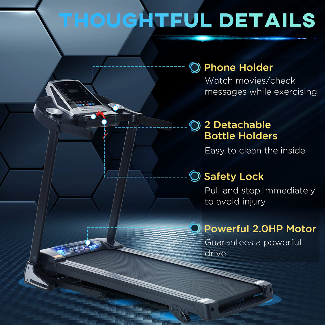 Folding Treadmill, 2.0HP Incline Treadmill Running Machine, 12.8 km/h, with LED Display, Manual Incline, 12 Preset Programs, Drink & Phone Holder for Home Gym Fitness