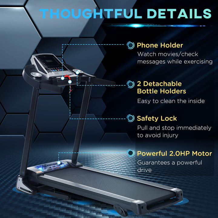 Folding Treadmill, 2.0HP Incline Treadmill Running Machine, 12.8 km/h, with LED Display, Manual Incline, 12 Preset Programs, Drink & Phone Holder for Home Gym Fitness